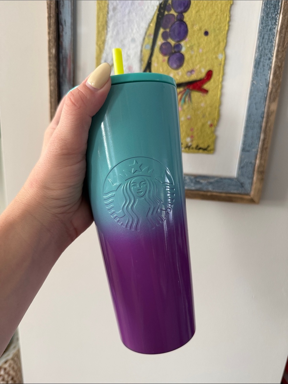 Starbucks Teal to Purple Ombre Stainless Tumbler with Yellow Straw - 2021